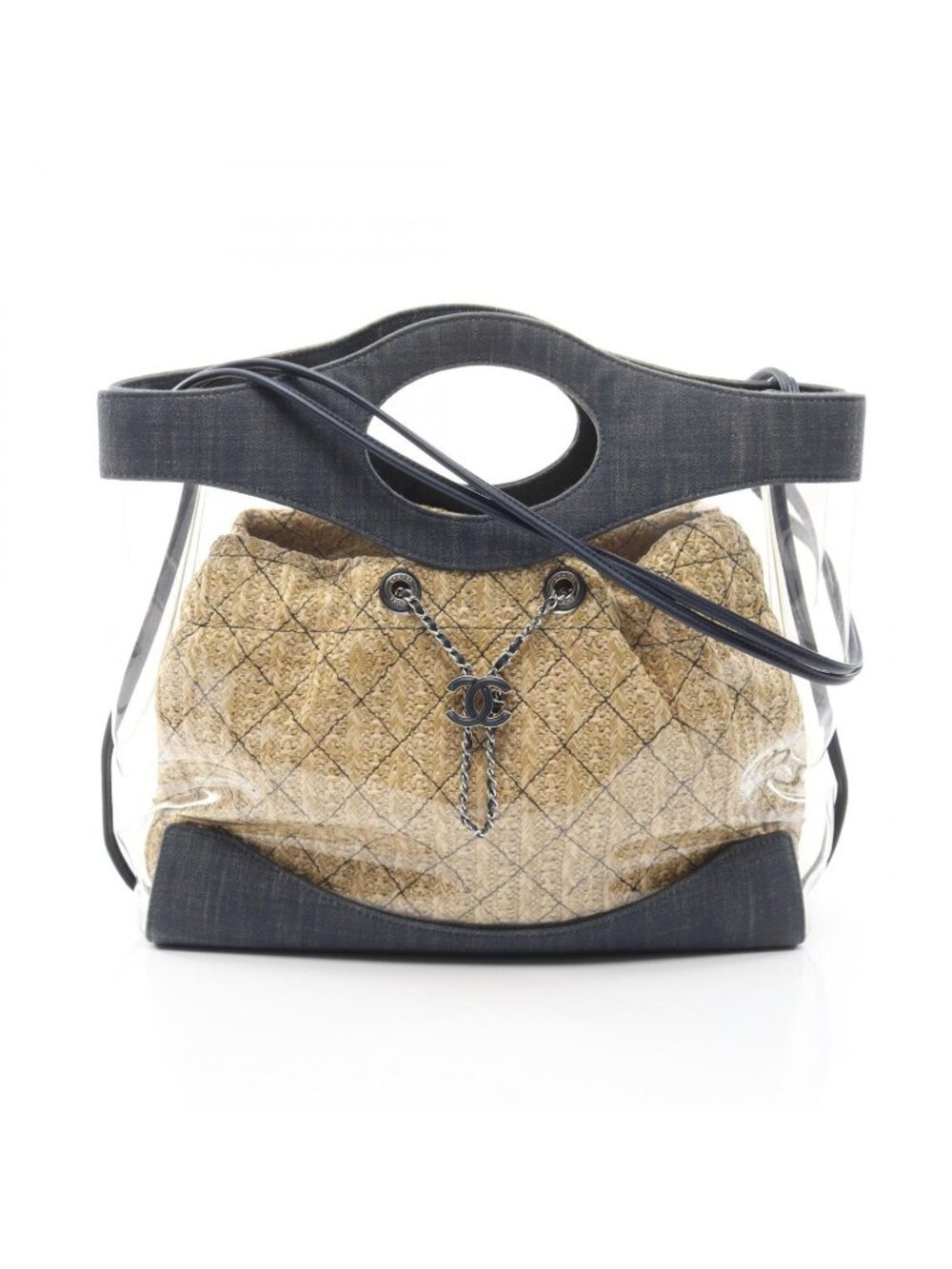 Chanel Shoulder Bag 31 Large Shopping 2-Way Denim Blue Beige Vinyl 31